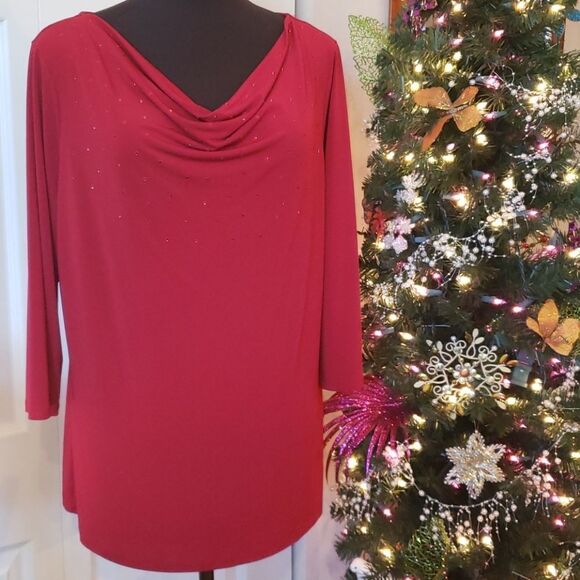 East 5th Red Cowlneck Rhinestone Blouse - Picture 1 of 5